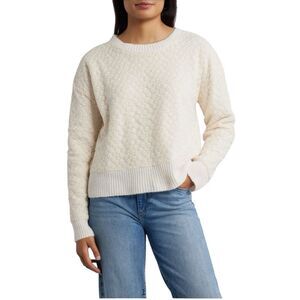 Bobeau Floral Embroidered Crewneck Sweater Ivory with tonal blooms Sz XL